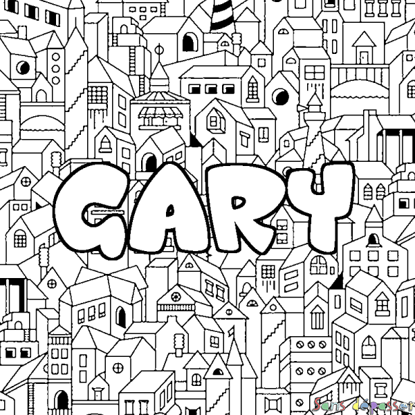 Coloriage prénom GARY - d&eacute;cor Ville
