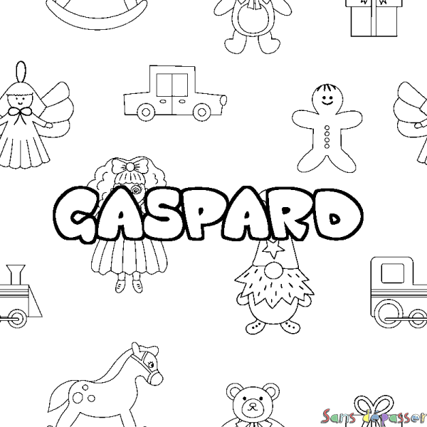 Coloriage pr&eacute;nom GASPARD - d&eacute;cor Jouets