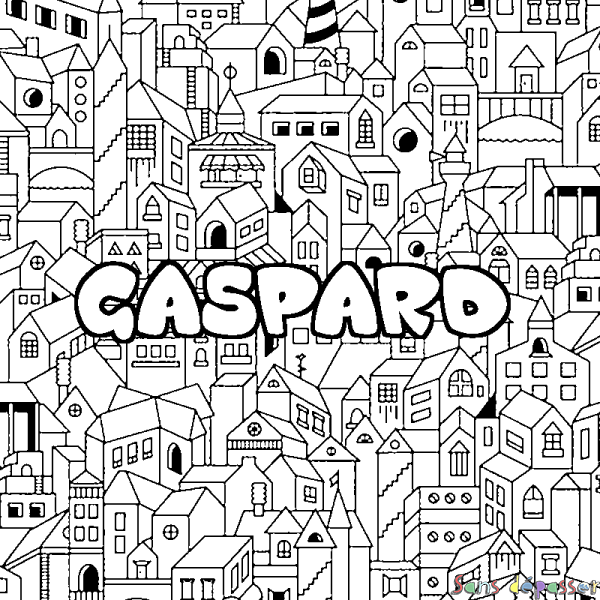 Coloriage prénom GASPARD - d&eacute;cor Ville