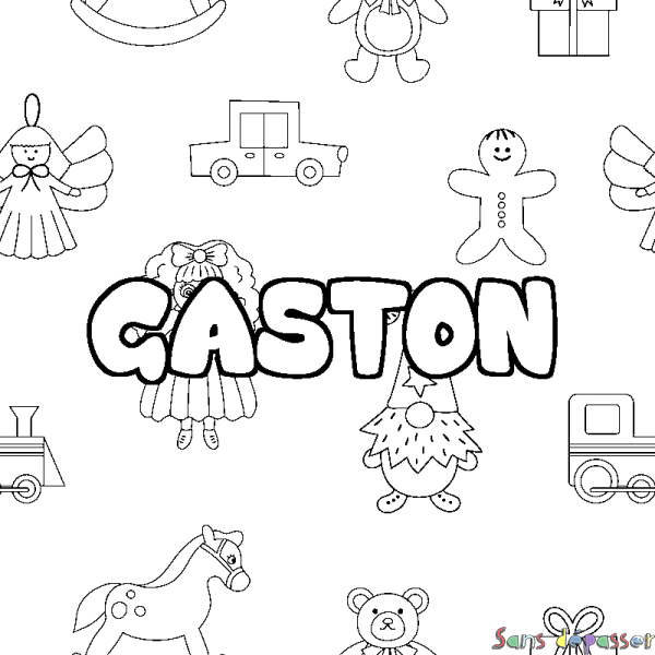 Coloriage pr&eacute;nom GASTON - d&eacute;cor Jouets