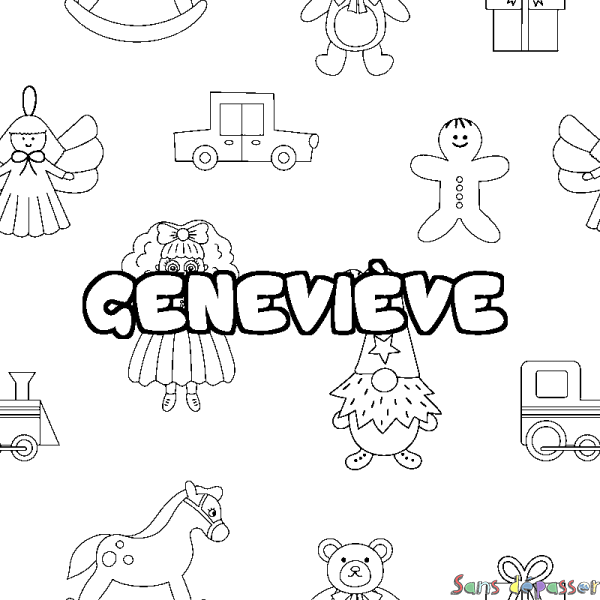 Coloriage prénom GENEVI&Egrave;VE - d&eacute;cor Jouets