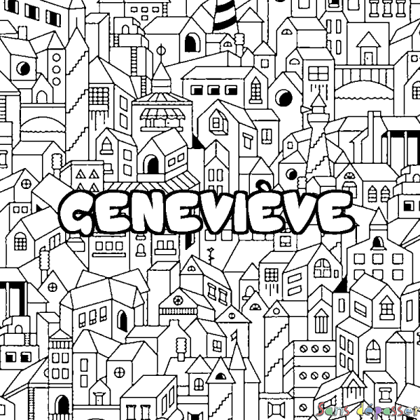 Coloriage prénom GENEVI&Egrave;VE - d&eacute;cor Ville