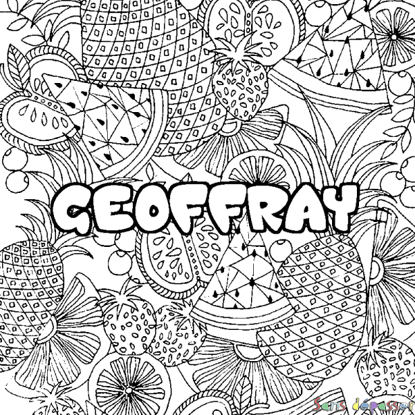 Coloriage prénom GEOFFRAY - d&eacute;cor Mandala fruits