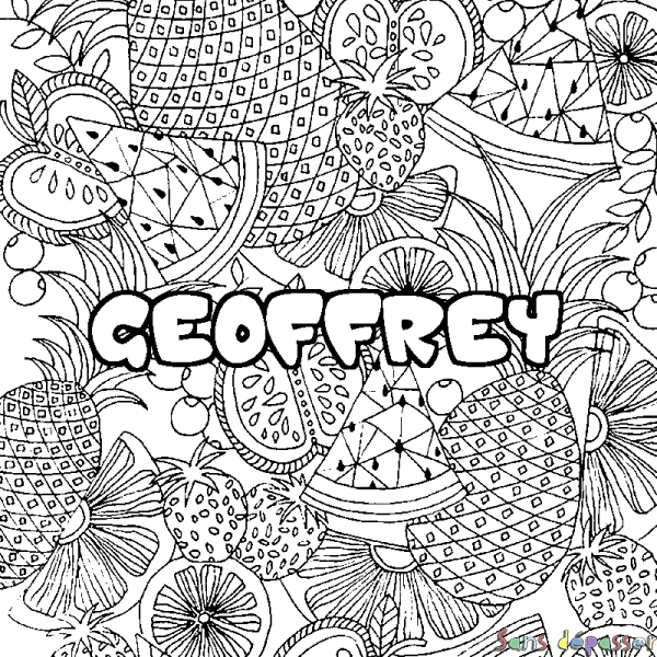 Coloriage pr&eacute;nom GEOFFREY - d&eacute;cor Mandala fruits