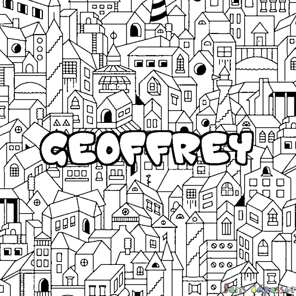 Coloriage prénom GEOFFREY - d&eacute;cor Ville