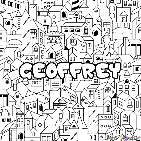 Coloriage pr&eacute;nom GEOFFREY - d&eacute;cor Ville