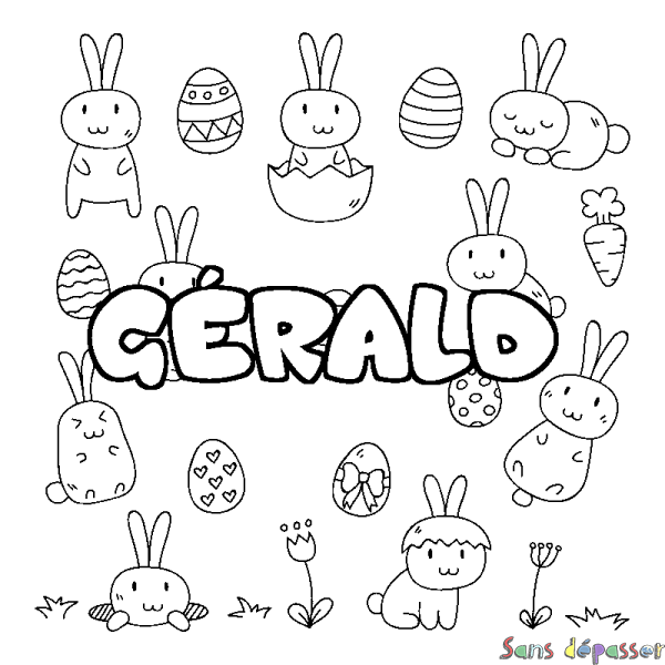 Coloriage pr&eacute;nom G&Eacute;RALD - d&eacute;cor Paques