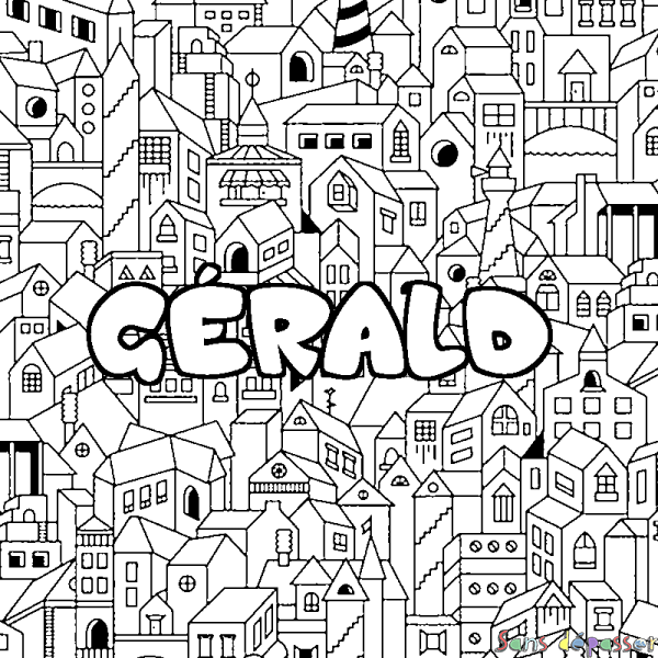 Coloriage pr&eacute;nom G&Eacute;RALD - d&eacute;cor Ville