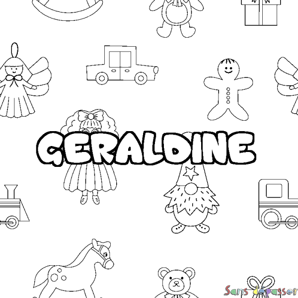 Coloriage pr&eacute;nom GERALDINE - d&eacute;cor Jouets