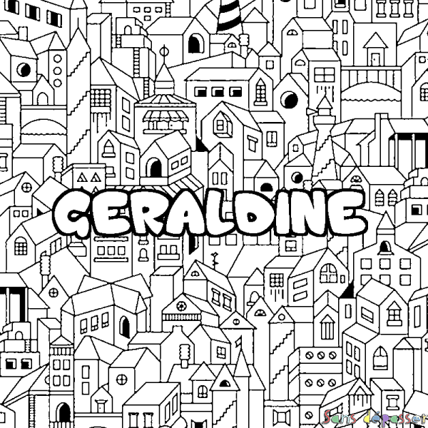 Coloriage pr&eacute;nom GERALDINE - d&eacute;cor Ville
