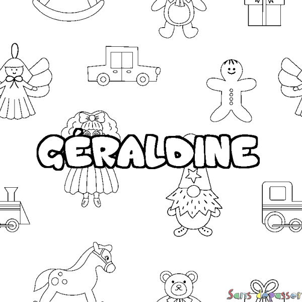 Coloriage pr&eacute;nom G&Eacute;RALDINE - d&eacute;cor Jouets