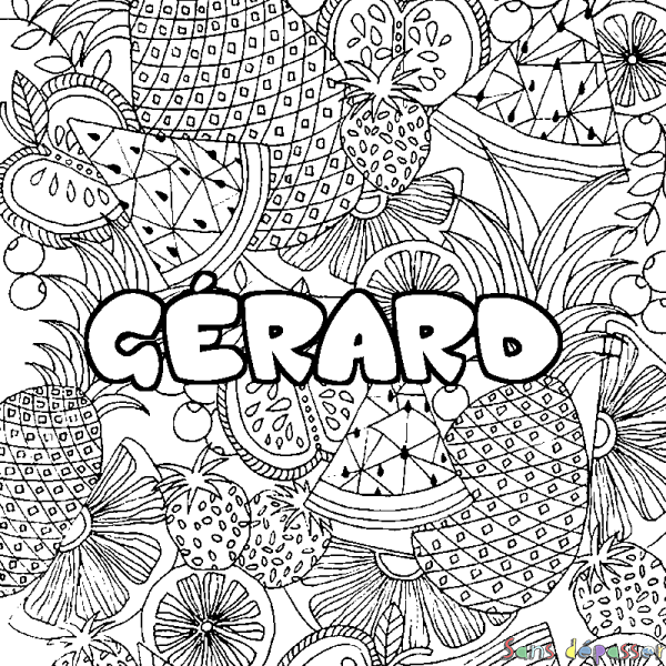 Coloriage pr&eacute;nom G&Eacute;RARD - d&eacute;cor Mandala fruits