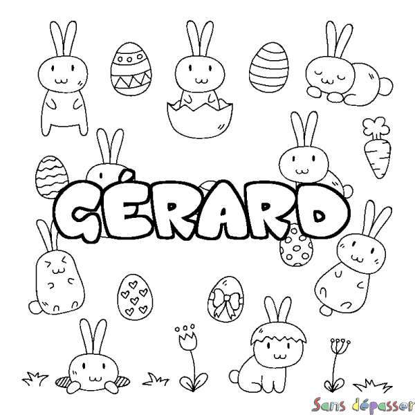 Coloriage pr&eacute;nom G&Eacute;RARD - d&eacute;cor Paques