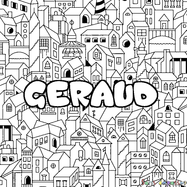 Coloriage pr&eacute;nom GERAUD - d&eacute;cor Ville