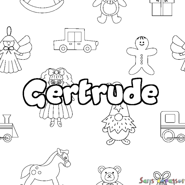 Coloriage pr&eacute;nom Gertrude - d&eacute;cor Jouets