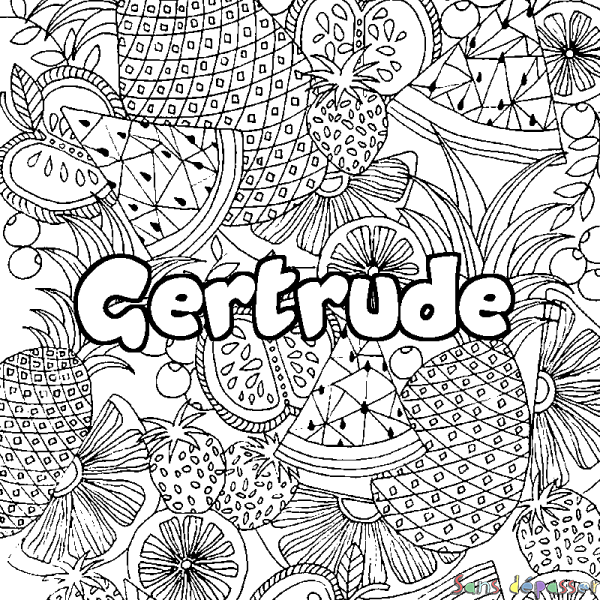 Coloriage pr&eacute;nom Gertrude - d&eacute;cor Mandala fruits