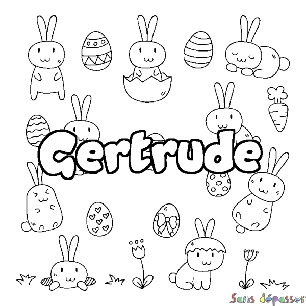 Coloriage pr&eacute;nom Gertrude - d&eacute;cor Paques