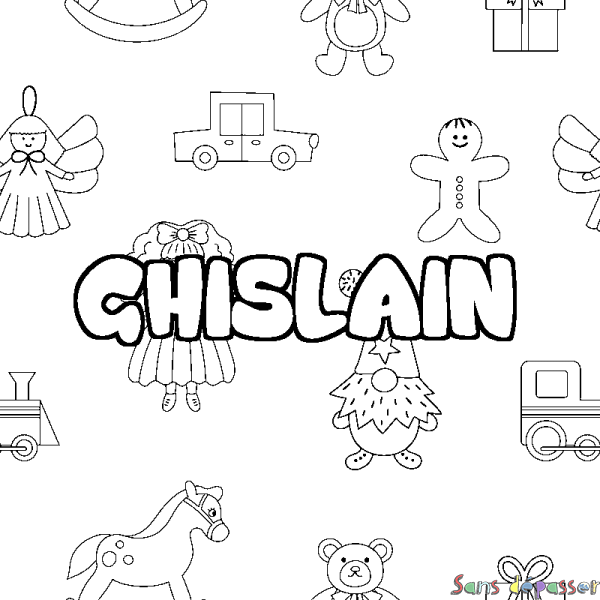 Coloriage pr&eacute;nom GHISLAIN - d&eacute;cor Jouets