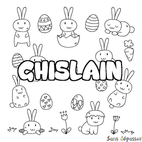 Coloriage pr&eacute;nom GHISLAIN - d&eacute;cor Paques