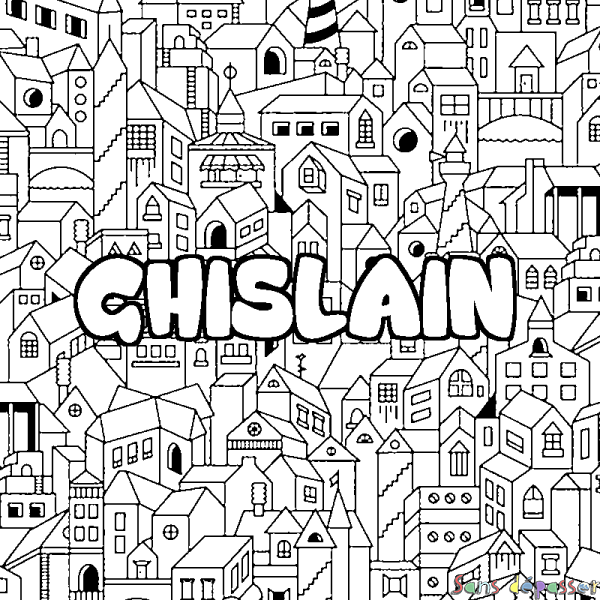 Coloriage pr&eacute;nom GHISLAIN - d&eacute;cor Ville