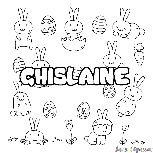 Coloriage pr&eacute;nom GHISLAINE - d&eacute;cor Paques