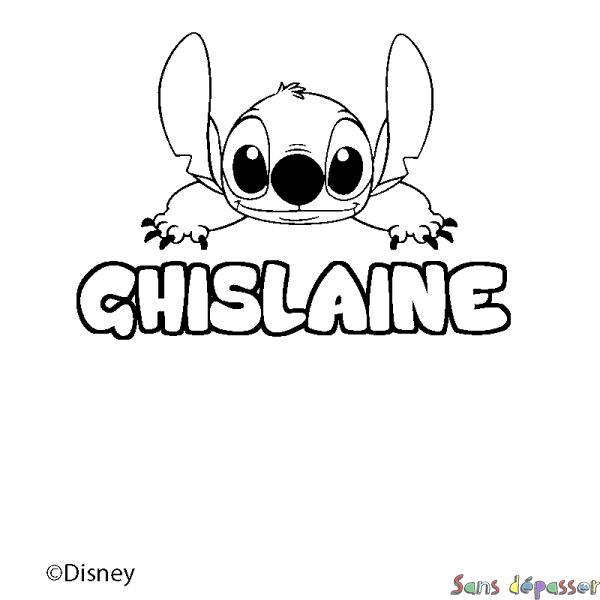 Coloriage pr&eacute;nom GHISLAINE - d&eacute;cor Stitch