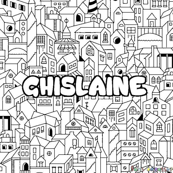 Coloriage prénom GHISLAINE - d&eacute;cor Ville