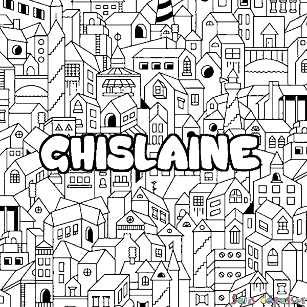 Coloriage pr&eacute;nom GHISLAINE - d&eacute;cor Ville