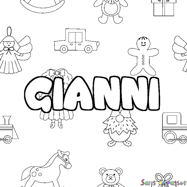 Coloriage pr&eacute;nom GIANNI - d&eacute;cor Jouets