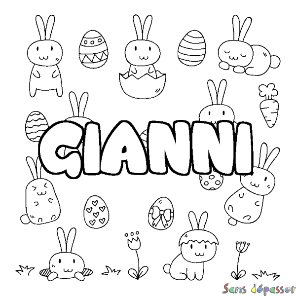 Coloriage pr&eacute;nom GIANNI - d&eacute;cor Paques