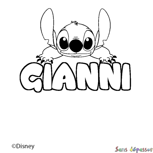 Coloriage pr&eacute;nom GIANNI - d&eacute;cor Stitch