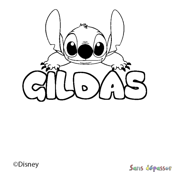 Coloriage pr&eacute;nom GILDAS - d&eacute;cor Stitch