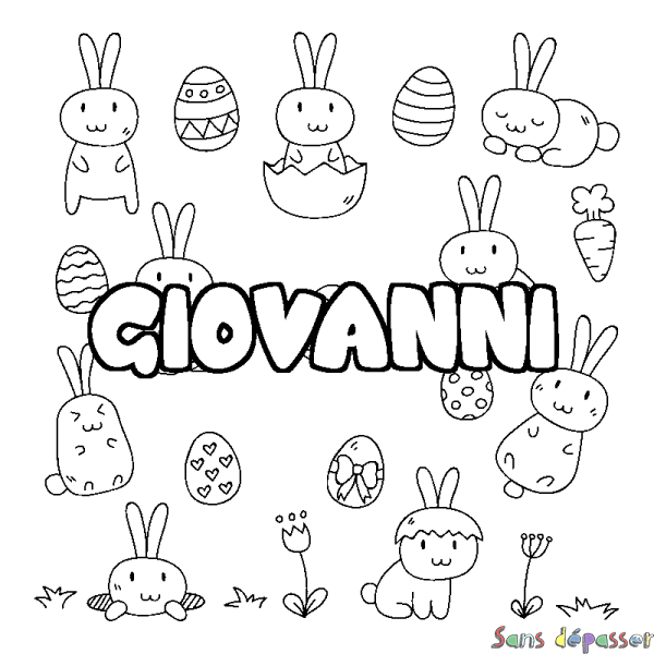 Coloriage pr&eacute;nom GIOVANNI - d&eacute;cor Paques