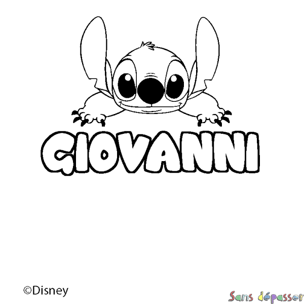 Coloriage pr&eacute;nom GIOVANNI - d&eacute;cor Stitch