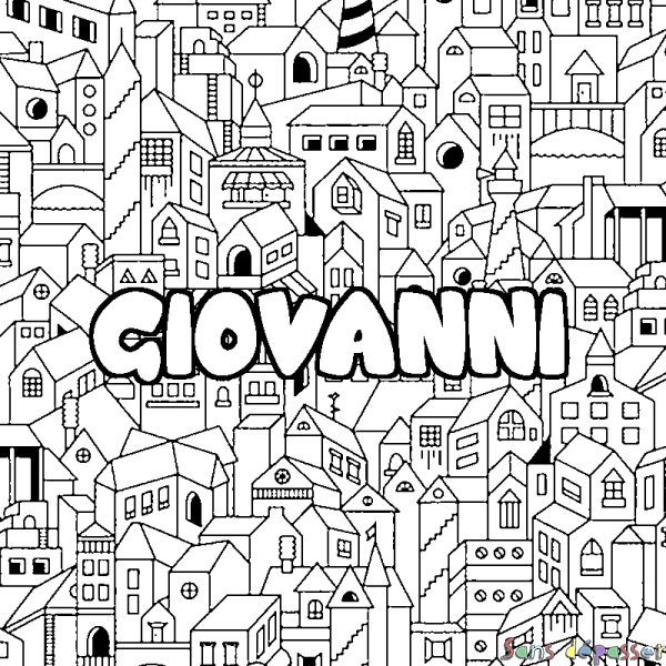 Coloriage pr&eacute;nom GIOVANNI - d&eacute;cor Ville
