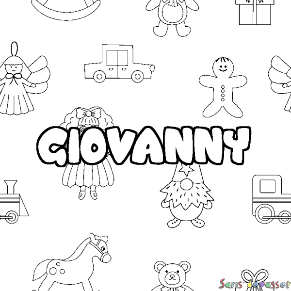 Coloriage pr&eacute;nom GIOVANNY - d&eacute;cor Jouets