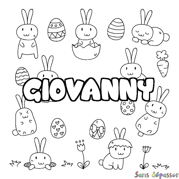 Coloriage pr&eacute;nom GIOVANNY - d&eacute;cor Paques