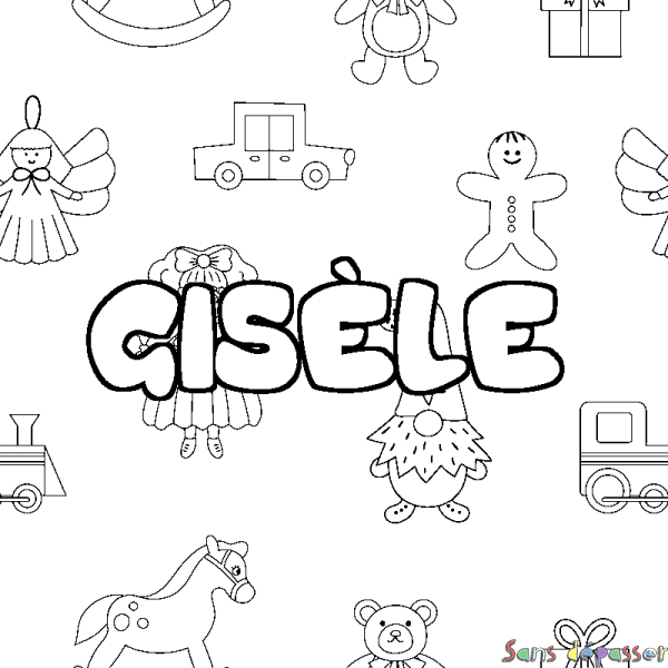 Coloriage pr&eacute;nom GIS&Egrave;LE - d&eacute;cor Jouets
