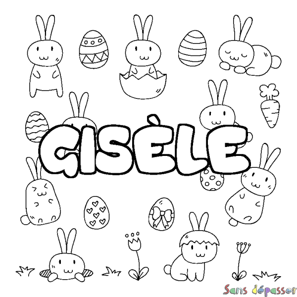 Coloriage pr&eacute;nom GIS&Egrave;LE - d&eacute;cor Paques