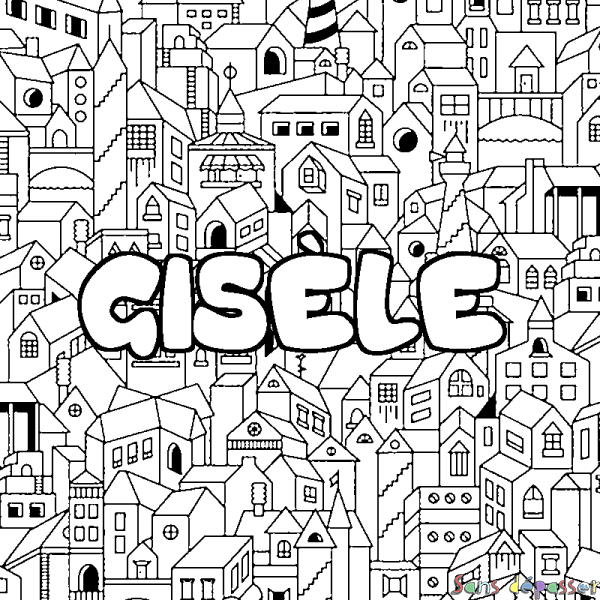 Coloriage pr&eacute;nom GIS&Egrave;LE - d&eacute;cor Ville