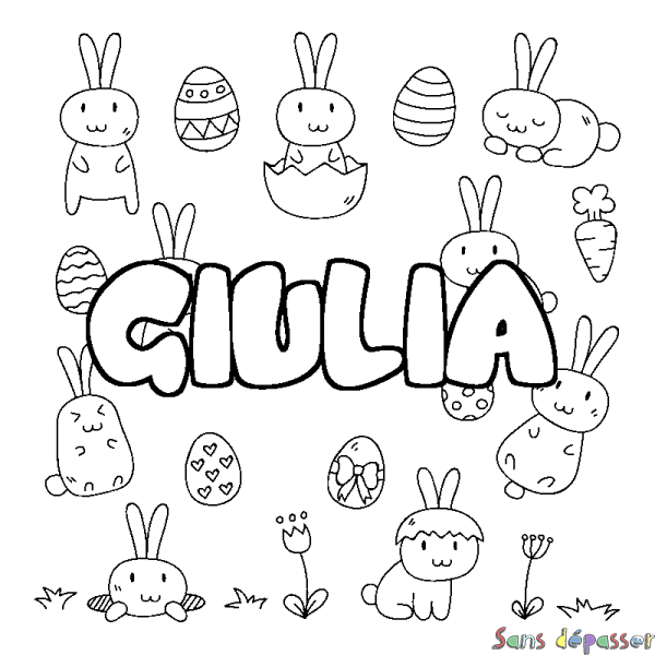 Coloriage pr&eacute;nom GIULIA - d&eacute;cor Paques