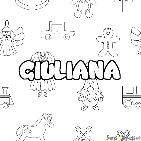 Coloriage pr&eacute;nom GIULIANA - d&eacute;cor Jouets