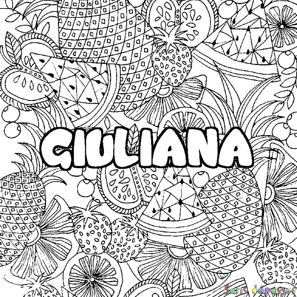 Coloriage prénom GIULIANA - d&eacute;cor Mandala fruits