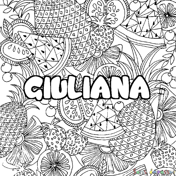 Coloriage pr&eacute;nom GIULIANA - d&eacute;cor Mandala fruits