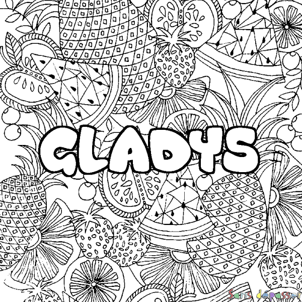 Coloriage prénom GLADYS - d&eacute;cor Mandala fruits