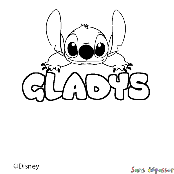 Coloriage pr&eacute;nom GLADYS - d&eacute;cor Stitch