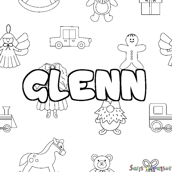 Coloriage pr&eacute;nom GLENN - d&eacute;cor Jouets
