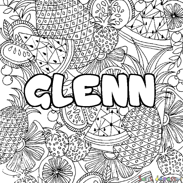 Coloriage pr&eacute;nom GLENN - d&eacute;cor Mandala fruits