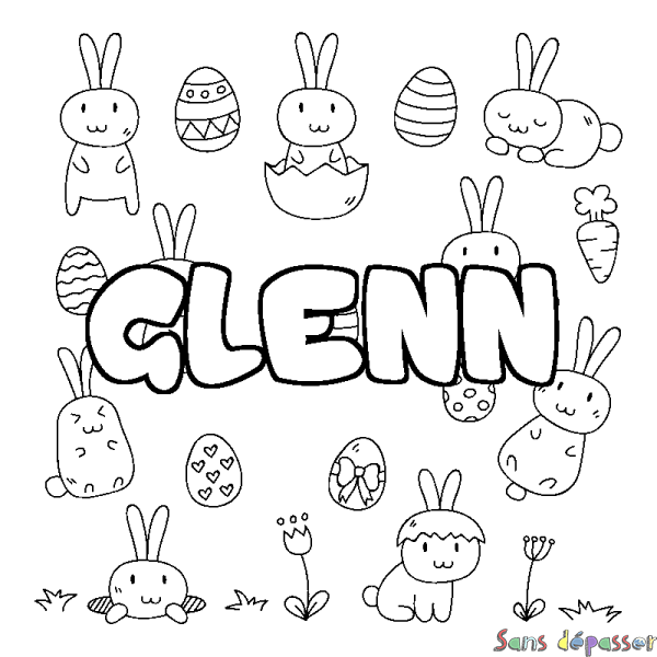 Coloriage pr&eacute;nom GLENN - d&eacute;cor Paques