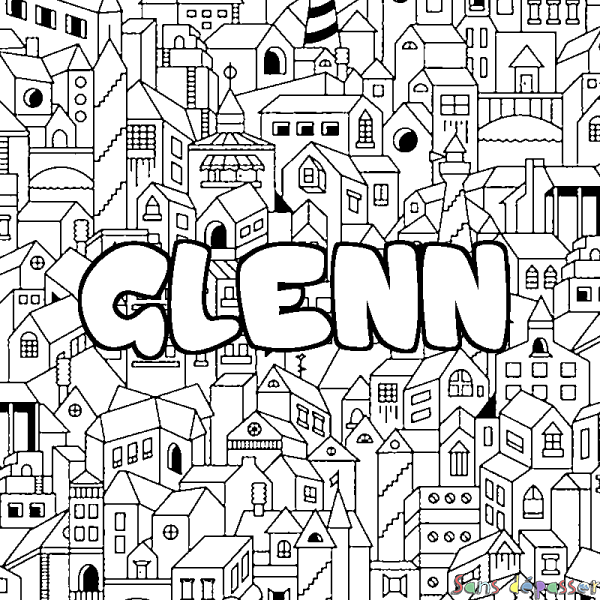 Coloriage pr&eacute;nom GLENN - d&eacute;cor Ville